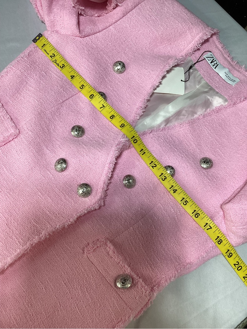 ZARA Light Pink Tweed Double-Breasted Blazer - Picture 13 of 14
